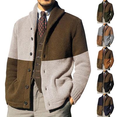 Cardigan tröjor för män Casual Sjal Långärmad Color Block Button Up Stickade tröjor