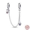 Real 925 Silver Stars & Moon Sunflower Safety Chains Spacer Beads Charms Fit Qikaola 925 Bracelets DIY Jewelry