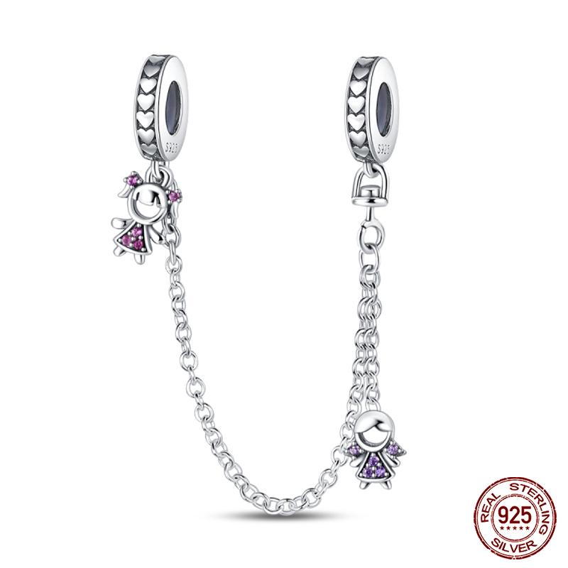 Real 925 Silver Stars & Moon Sunflower Safety Chains Spacer Beads Charms Fit Qikaola 925 Bracelets DIY Jewelry