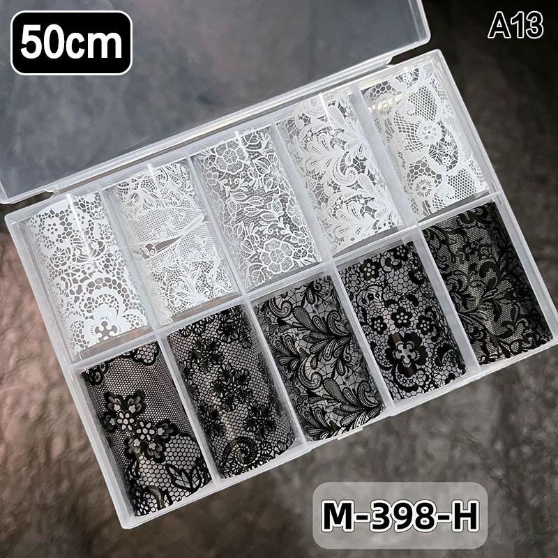 10 Rolls Nail Transfer Foils Sticker Black White Red Lace Flowers Nail Art Nail Charms Diy Nail Decoration Manicure Accessories