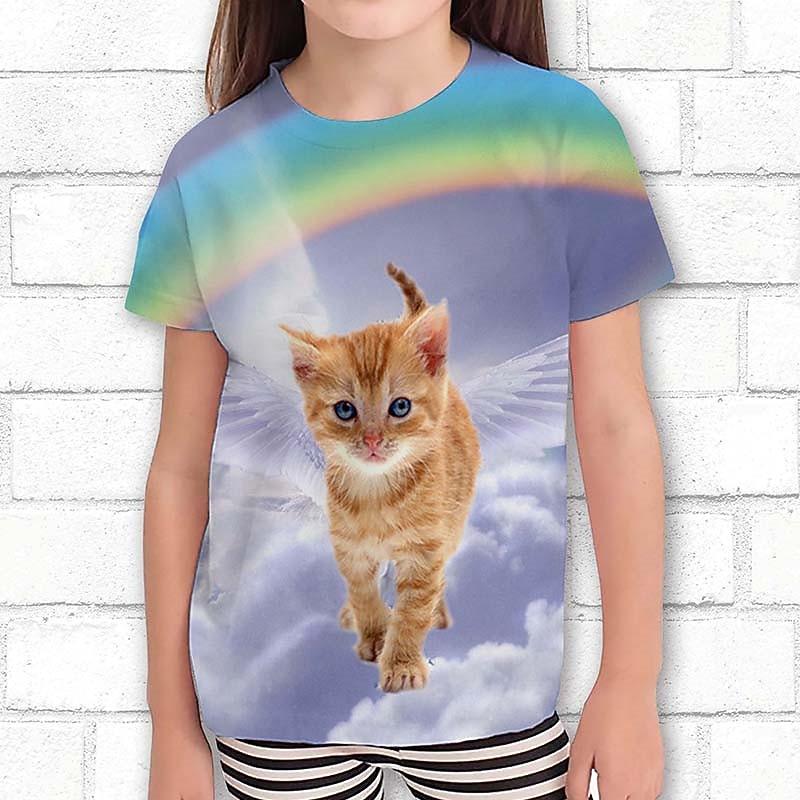 

Girls 3D Graphic Cartoon Cat T shirt Tee Short Sleeve 3D Fashion Cute Kids 3-12 Years Outdoor Casual Daily Regular Fit 100