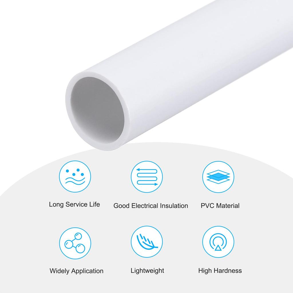 uxcell PVC Rigid Round Pipe 0.4 inch (10 mm) Inner Diameter 0.5 inch (12