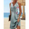 Women Casual Beach Summer Loose V-neck Sleeveless Cotton Tank Top Dress