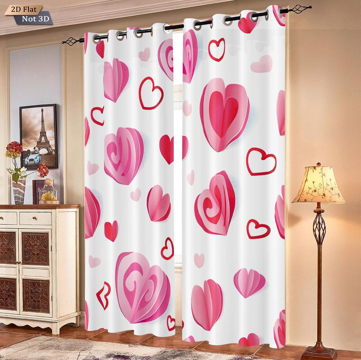 

Pink Heart Print Perforat Curtain Multiple Size Living Room Insulation Holiday Decoration Curtains Darkening Set Of 2 Made Polyester Machine Washable W100*H70(CM)-Rod Pocket&1PCS