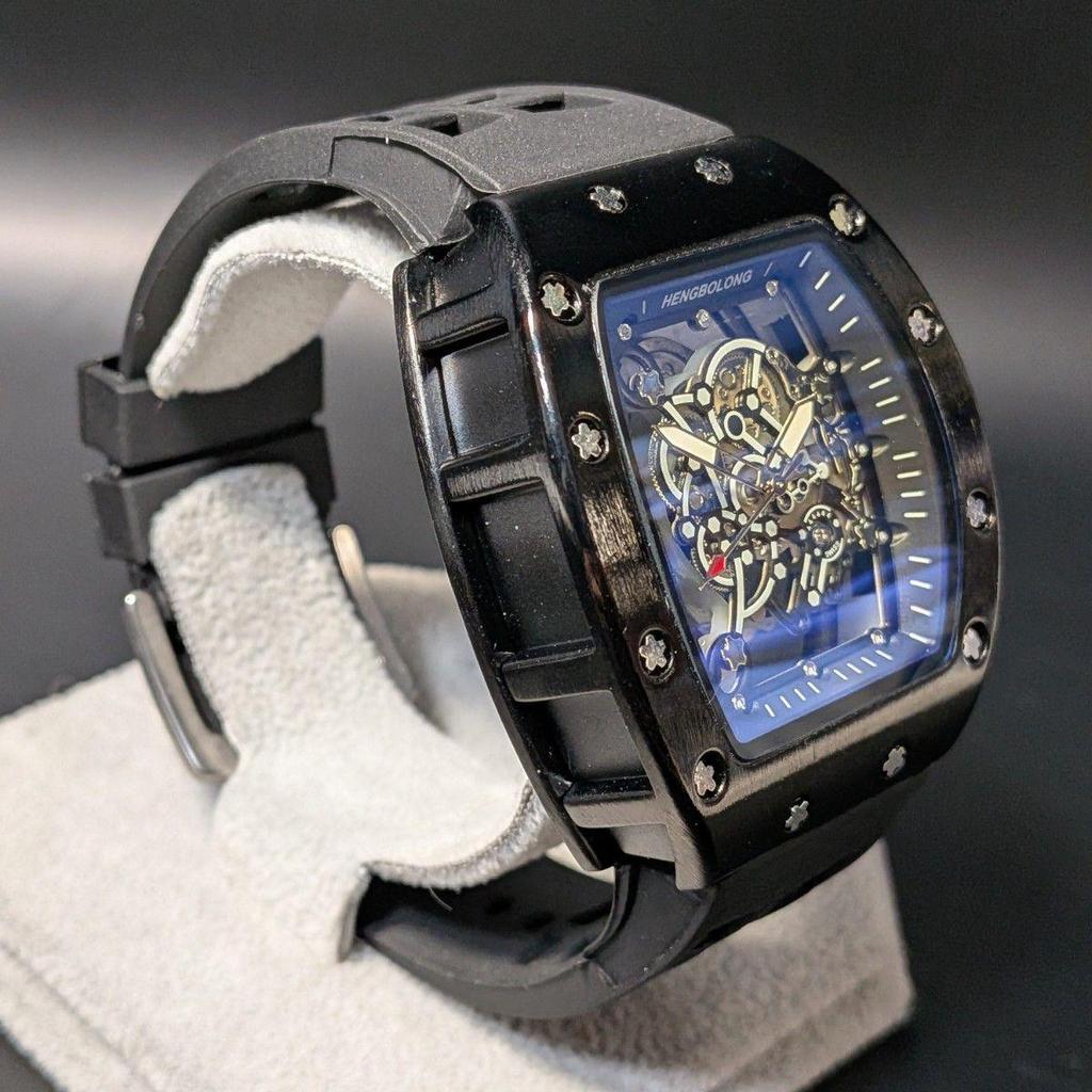 Used New Watch Richard Mille Type Quartz Homage Watch Rubber Tonneau Skeleton Black