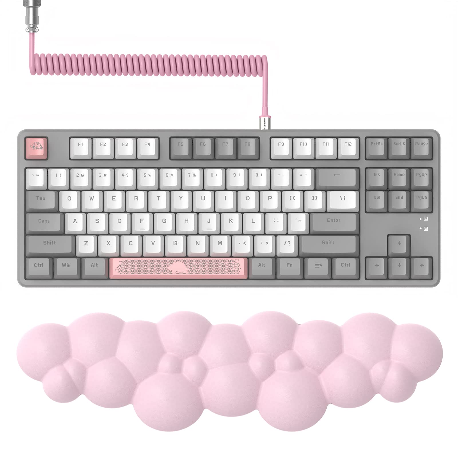 

Wired Gaming Mechanical Keyboard Set with Tenkeyless Coil Cable and Wrist Hot Swap Dark Gray Brown Compact 87 Key Gaming All Keys Collision RGB рожевий