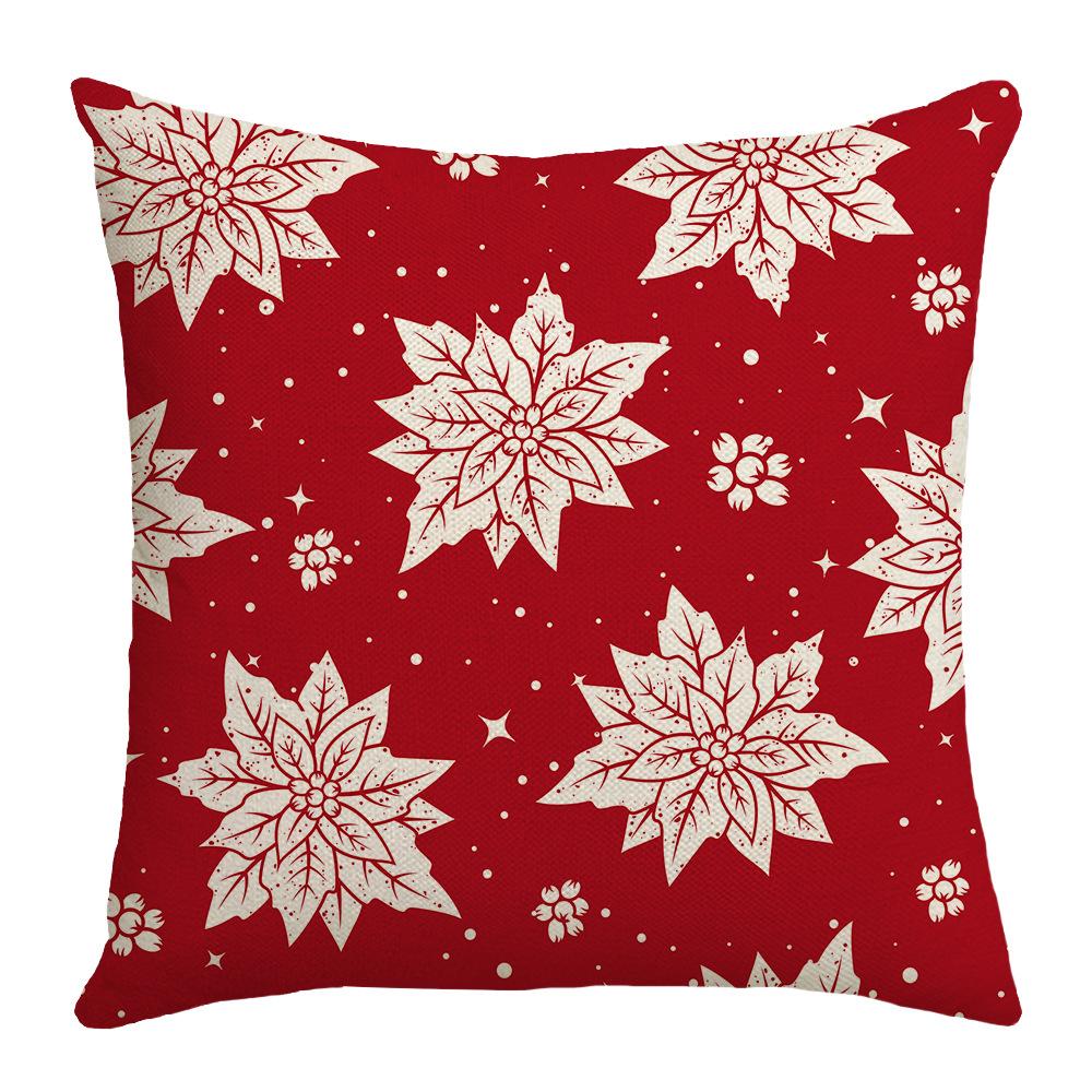 Christmas Red Pillowcase White Snowflake Linen Print Sofa Cushion Home Pillowcase