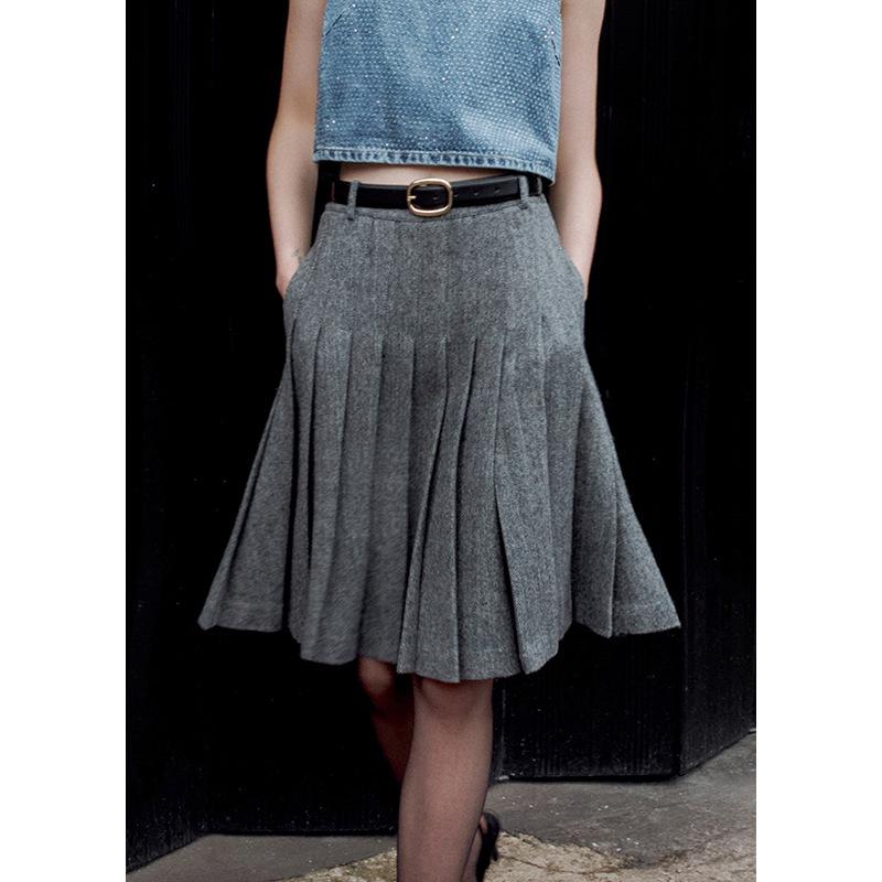 2026 Ранняя весна Серая елочка Регулируемая плиссированная короткая юбка Medium серый
