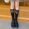 1Pair Lace Edge Knee-high Socks Solid Color Foot Warmers Fashion Calf Socks  Girl