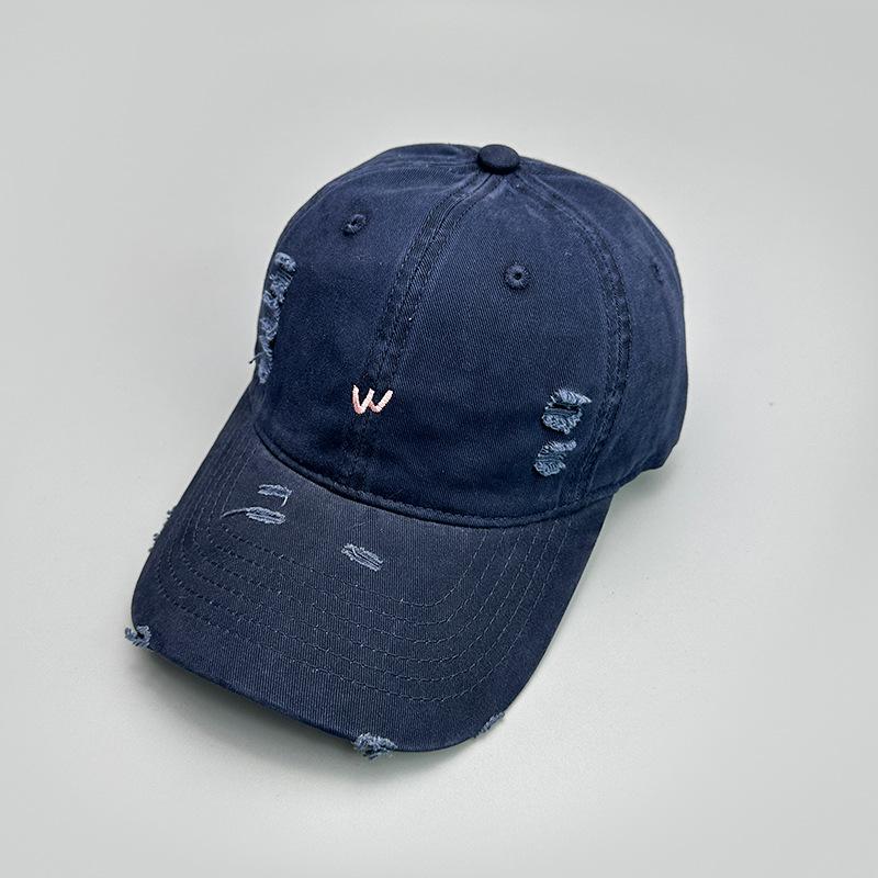 Ripped Wind Embroidery Letters Solid Color Baseball Cap Men'S And Women'S Retro Street Versatile Sunshade Cap