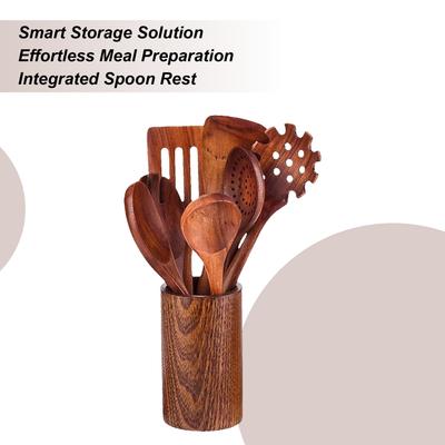 8pcs Wood Cooking Utensil Set Heat Resistant Cooking Tool Including Cooking Shovel, Cooking Spoon, Spoon Stand And Spoon Stand