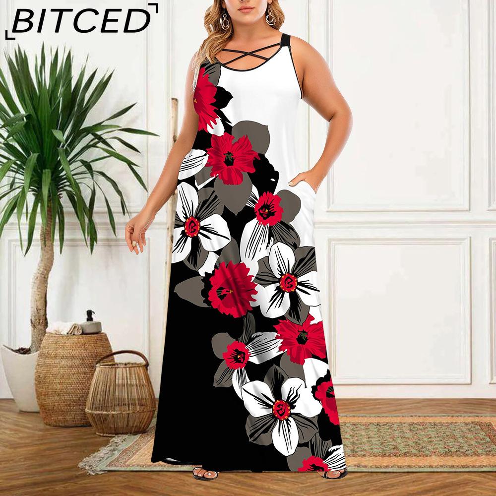 

BITCED Женская мода, лето, весна, повседневные платья без рукавов с U-образным вырезом XXXXXL