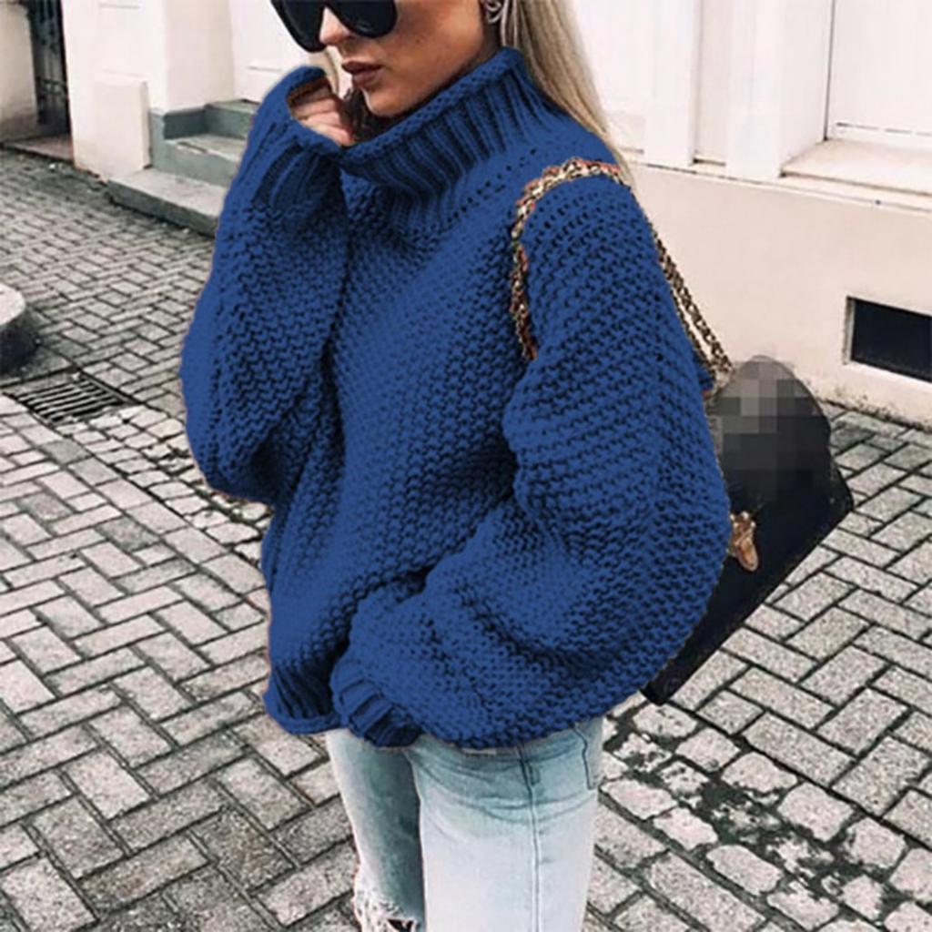 Autumn and Winter Sweater Women's New Style Curled High Collar Batwing Sleeve Knitted Sweater