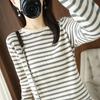 Women Sweater Curled O-neck Strip Pullover Autumn Spring Casual Knit Clothing Fashion Soft Bottoming Sweater Tops
