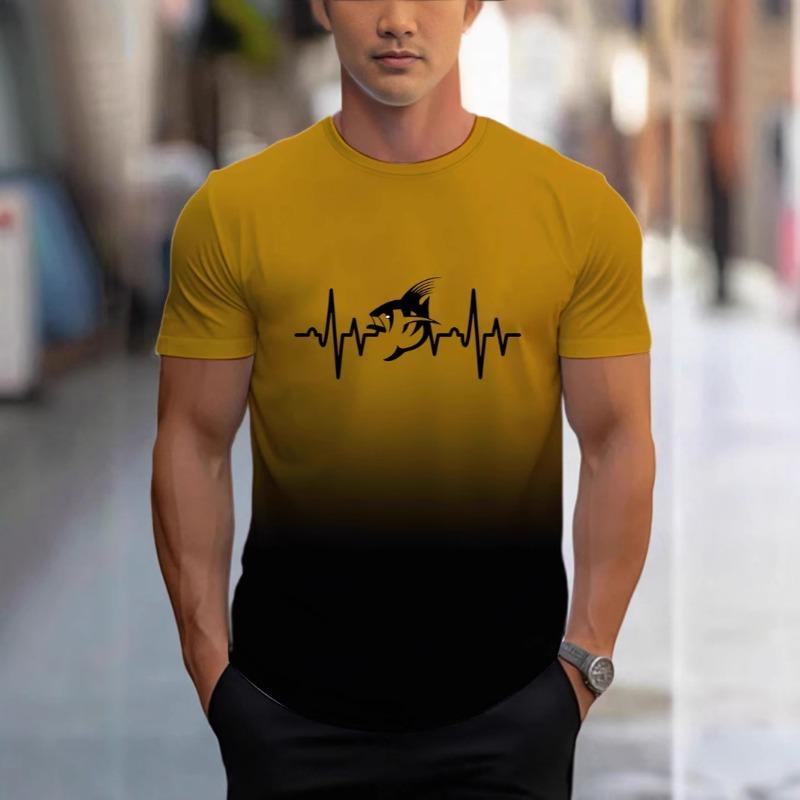 

Loose Summer Round Neck Men s Short Sleeved T-shirt with Gradient Notes Shirt S