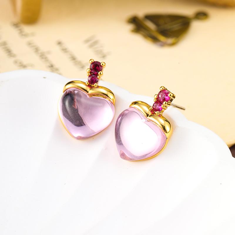 

Универсальные серьги-пусеты в виде розовых хрустальных сердец - Высококачественные украшения в гонконгском стиле для женщин