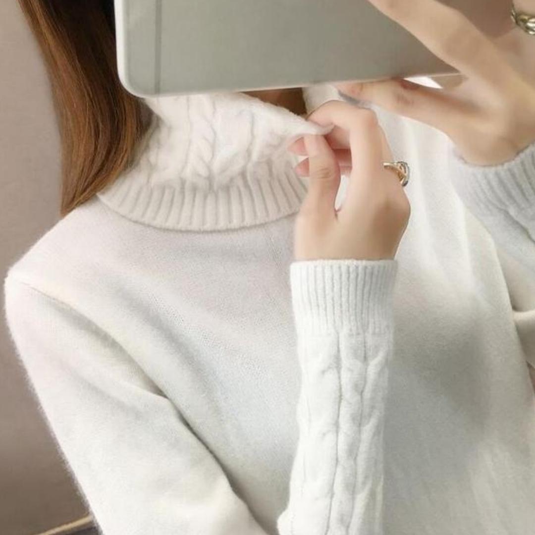 Вязаный свитер женский осенне-зимний корейский водолазка пуловер с длинными рукавами женский розовый трикотаж XL белый