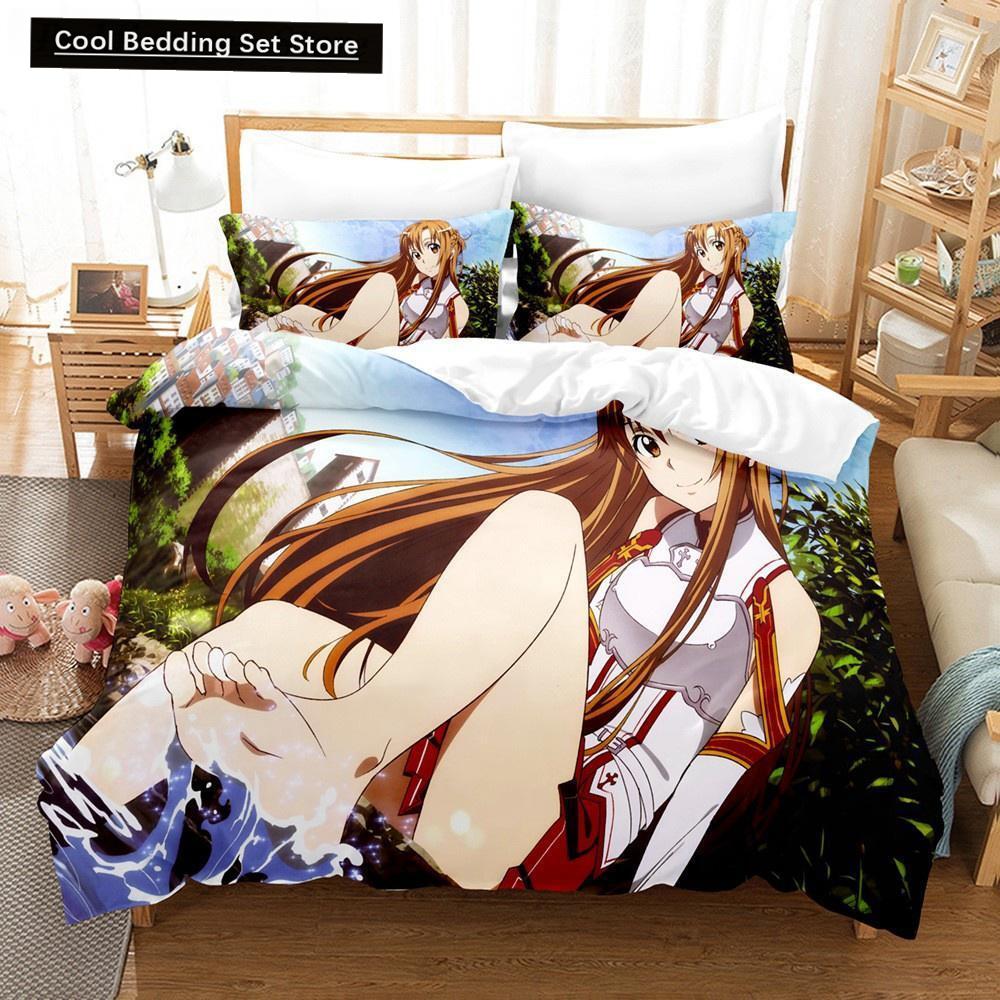 Sword Art Online Bedding Set 3D Anime Print Polyester Quilt Cover Pillowcases Queen King For Kids Gift Anime Duvet Cover Sets