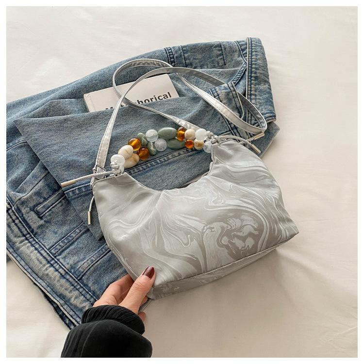 2025 new temperament fashion design single shoulder crossbody foreign style solid color retro fresh bead texture crossbody bag bag