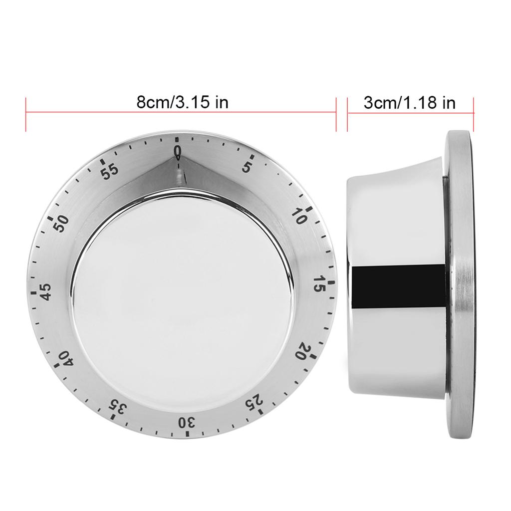 Manual Mechanical Kitchen Timer with Magnetic Base Countdown Cooking Baking Timing Tool Silver