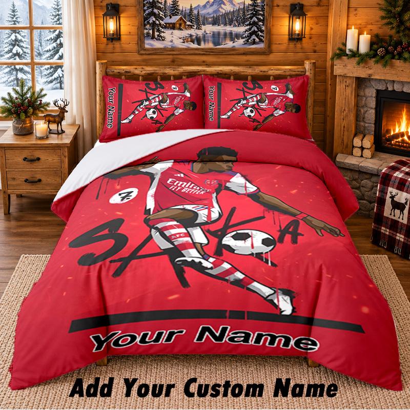 Bukayo Saka Pattern Bedding 3Pcs Set Custom Name, Bed Sheet And Pillowcases For Home Bedroom