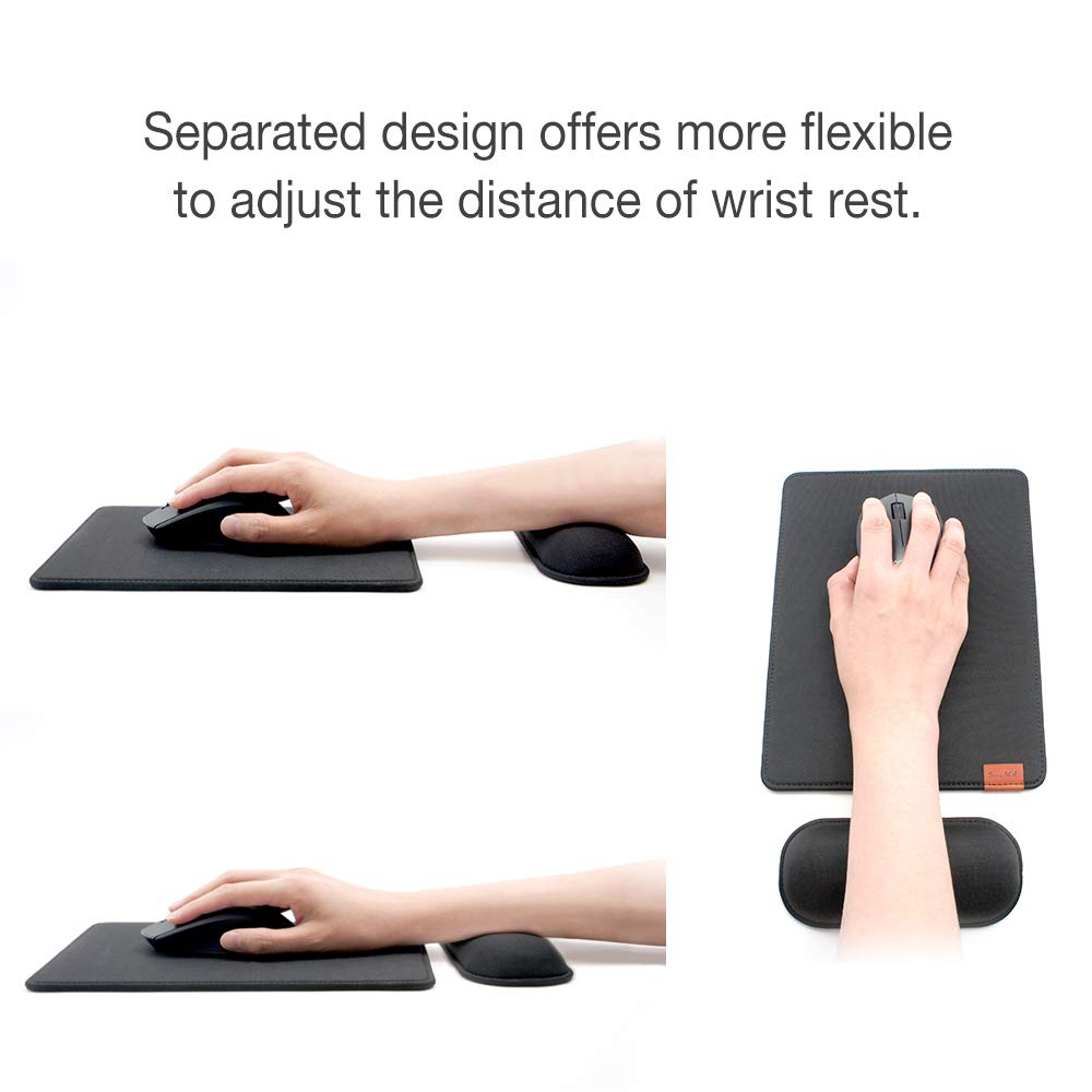 SenseAGE Mouse Pad Wrist Rest with Wrist Fatigue Tendonitis Ergonomic Compatible with Laser and Optical Mice Dark Gray & [2-Piece Set] Non-Slip Base,