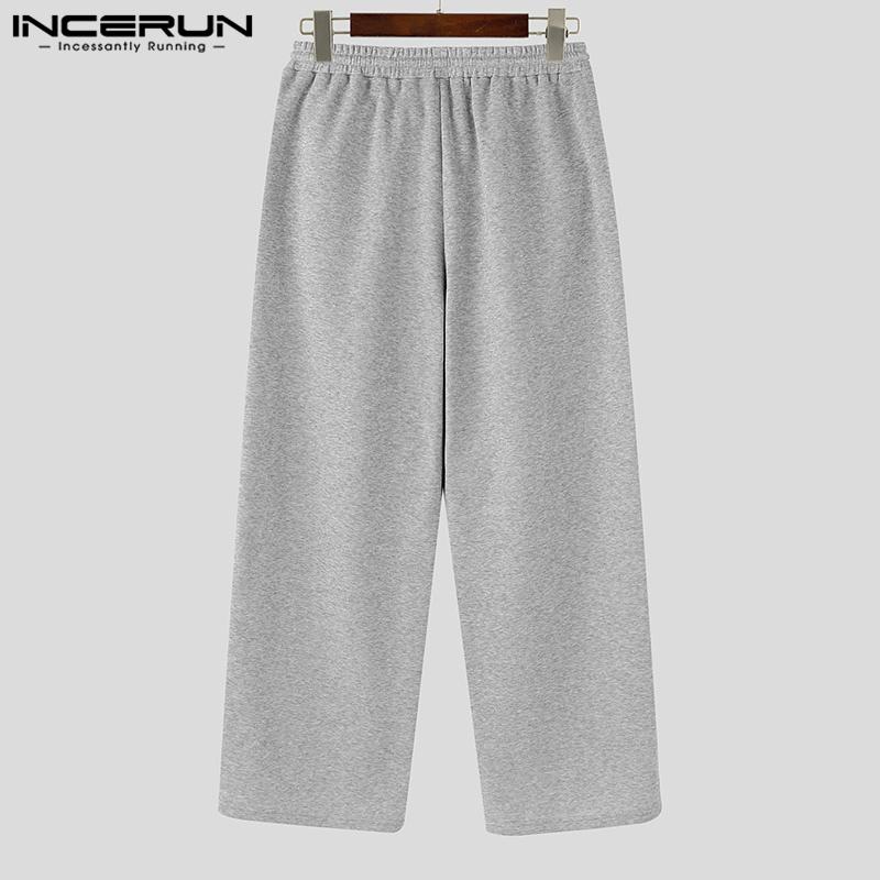 INCERUN Men Drawstring Elastic Waist Rumple Long Sweatpants Casual Loose Sport Trousers