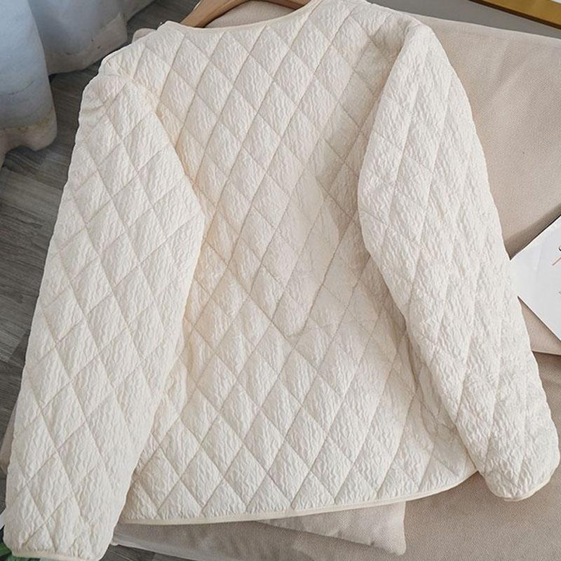 Female Autumn Winter Long Sleeve Outerwear Women Cotton Padded Jacket Solid Casual Loose Lightweight Collarless Parkas