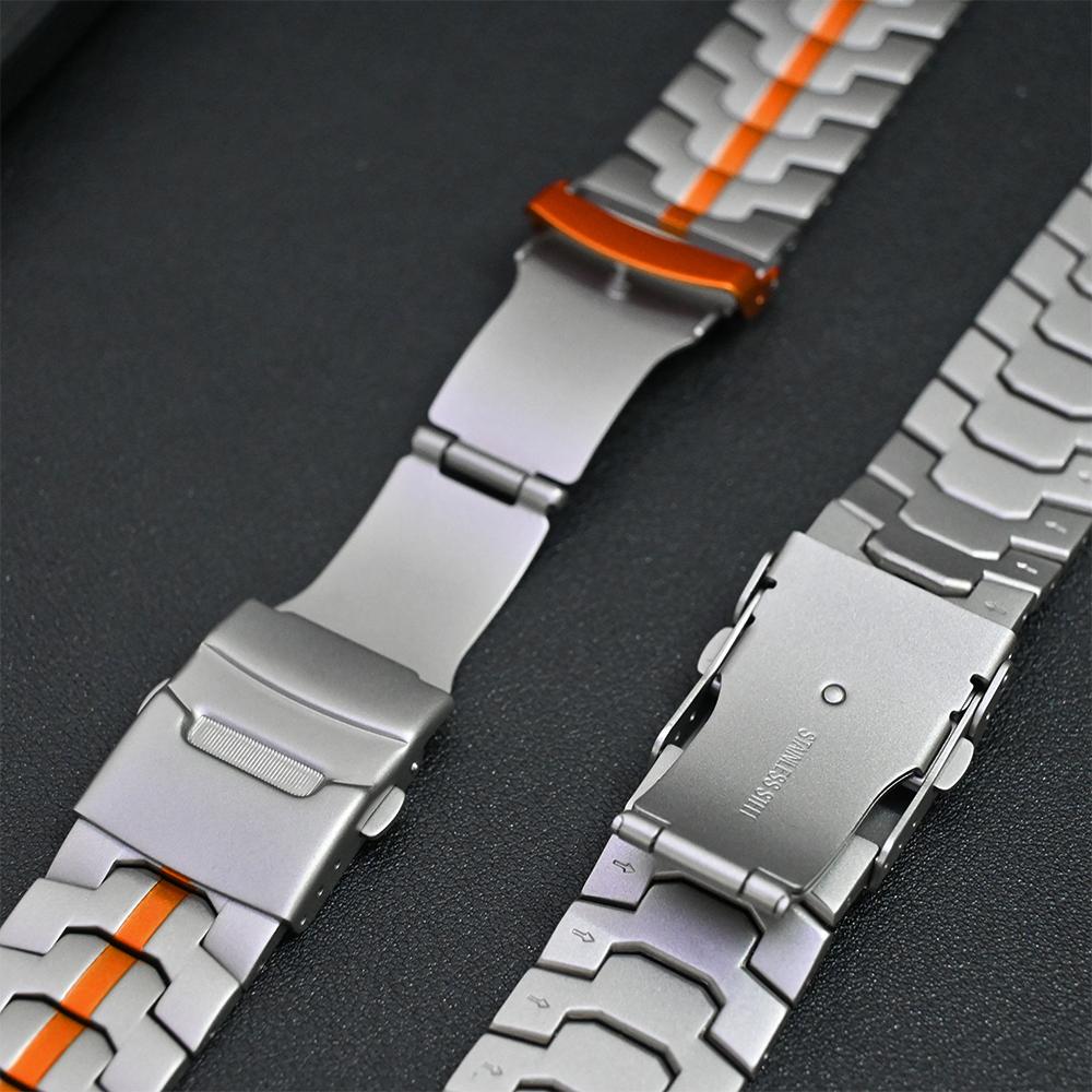 Titanium Orange Metal Band for Apple Watch 49mm 46mm 45mm 44mm Luxury Stainless Steel Bracelet for Series 10 9 8 7 6 5 4 Ultra2