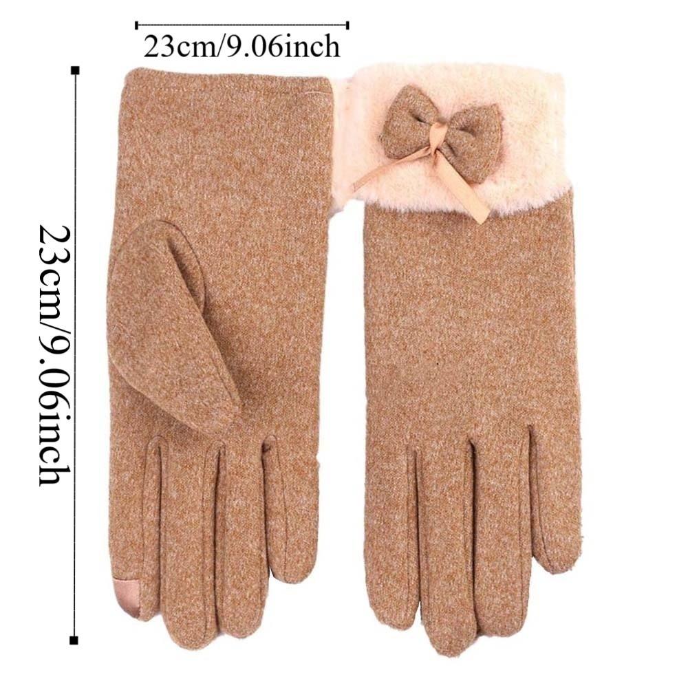 All-Match Women Anti-cold Gloves Soft Bow Thickened Suede Gloves Polyester Solid Color Windproof Finger Mittens Skiing