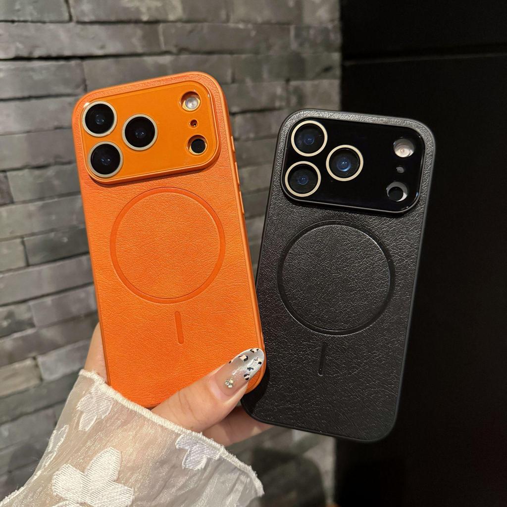 Magnetic Leather Texture Phone Case with Lens Film for iPhone 16 Pro Max