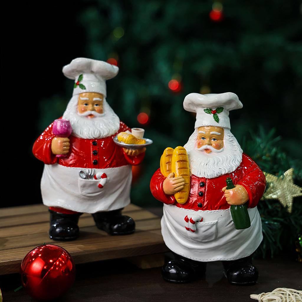 Chef Santa Sculpture Multi-Purpose Santa Claus Desktop Decorations Wear Resist Creative Santa Ornament for Bedroom Living Room