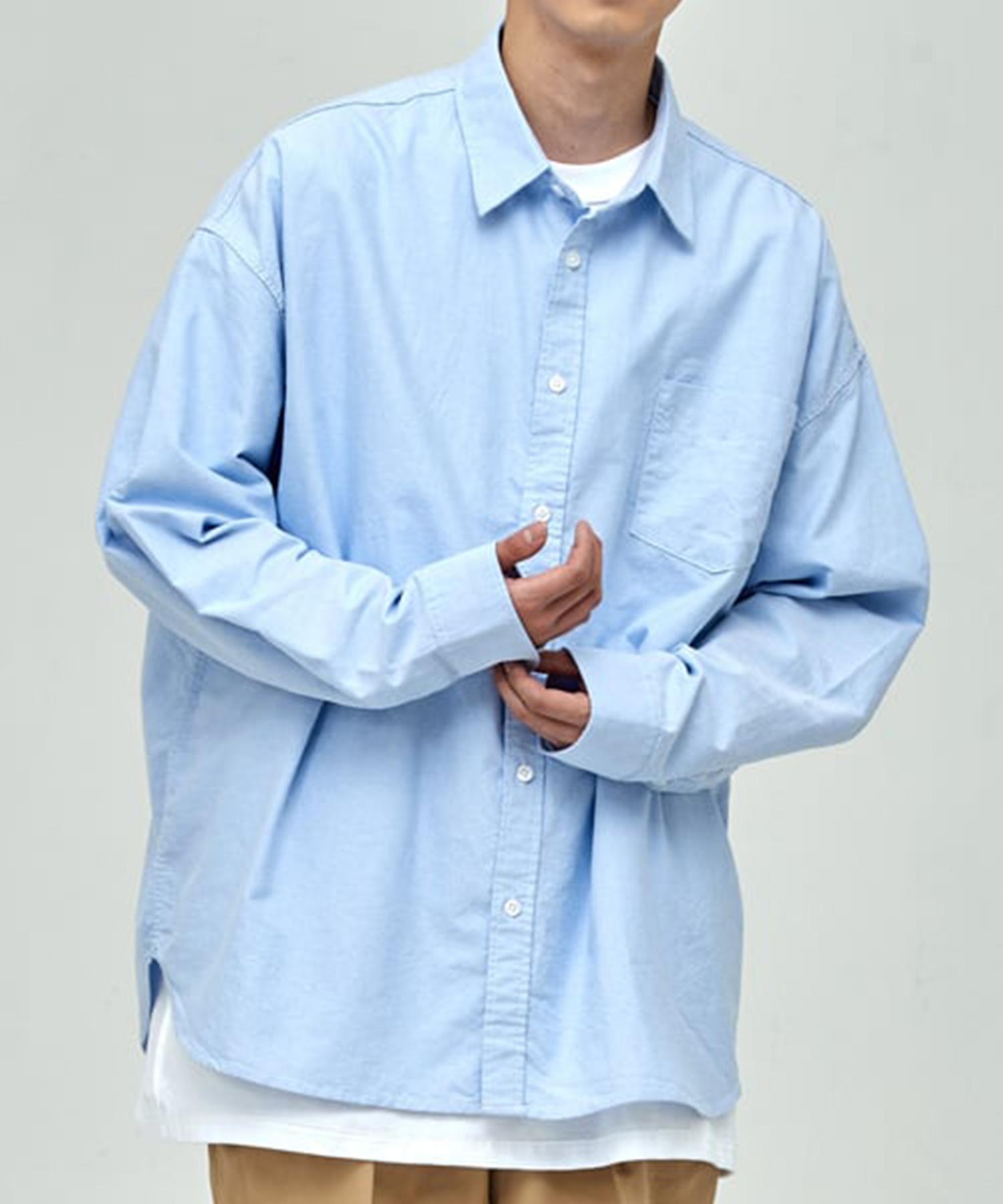 Take Easy Solid Oxford Overshirt (Sky Blue) Sky Blue/L
