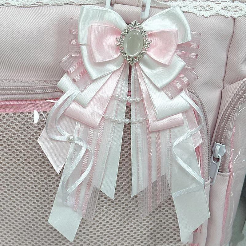 Anime DIY Itabag Double Layer Bow Ribbon Pendant Lolita Handbag Soft Durable Bag for School Travel Cosplay