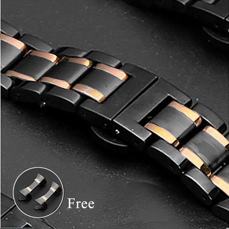 5-Pointer-Uhrenarmband aus massivem Edelstahl 12/13/14/15/16/17/18/19/20/21/22/23/24 mm Schmetterlingsschnalle für Männer und Frauen