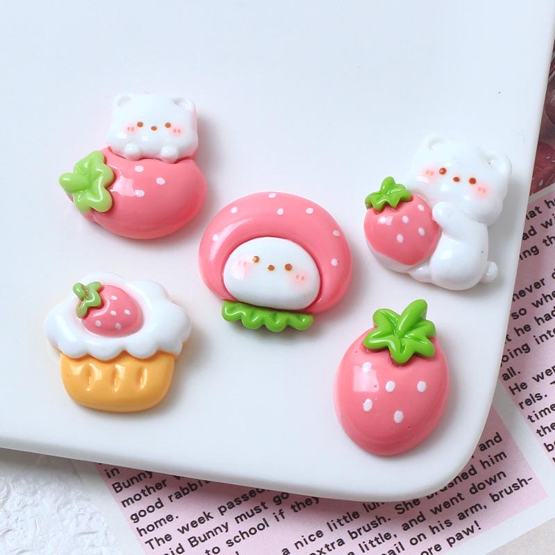 Cute Strawberry Animal Cartoon Resin Ornaments for Hair Clips, Shoes, and Accessories.