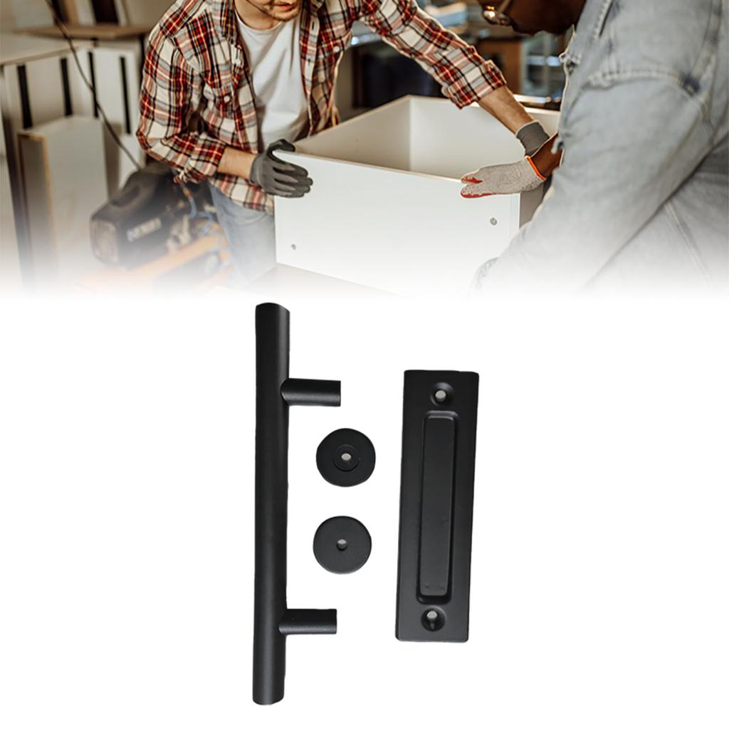 Sliding Barn Door Handle Carbon Steel 4.8mm Thick Double Sided Barn Door Push Pull Handle Black
