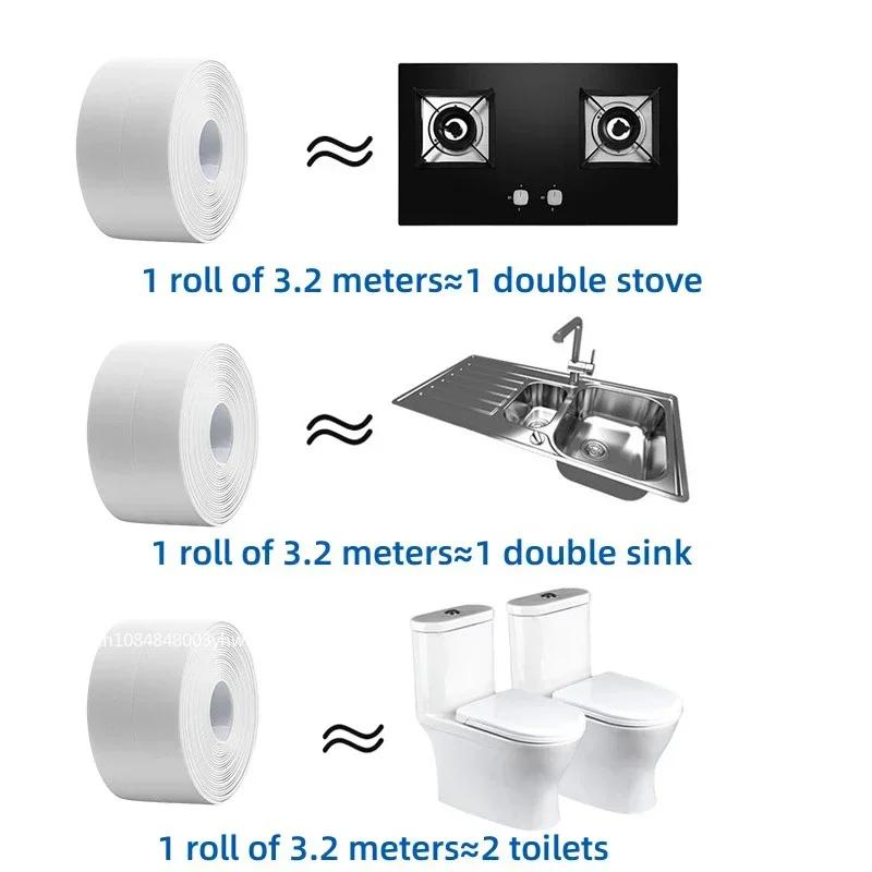 3.2M Self Adhesive PVC Sealing Strip Tape for Bath Toilet Kitchen Caulk Tape Waterproof Wall Sticker White Mold Proof Tapes