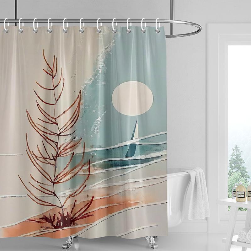 Nordic Style Bathroom Soft Fabric Shower Curtain Abstract Tropical Plant Art Pattern Waterproof Bathroom Decorative Curtain
