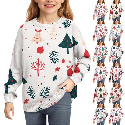Bluzy Świąteczne Dla Dzieci Chłopców i Dziewczynek Sweter Dzianinowy Urocza Koszulka Jesień Pulower z Okrągłym Dekoltem Top