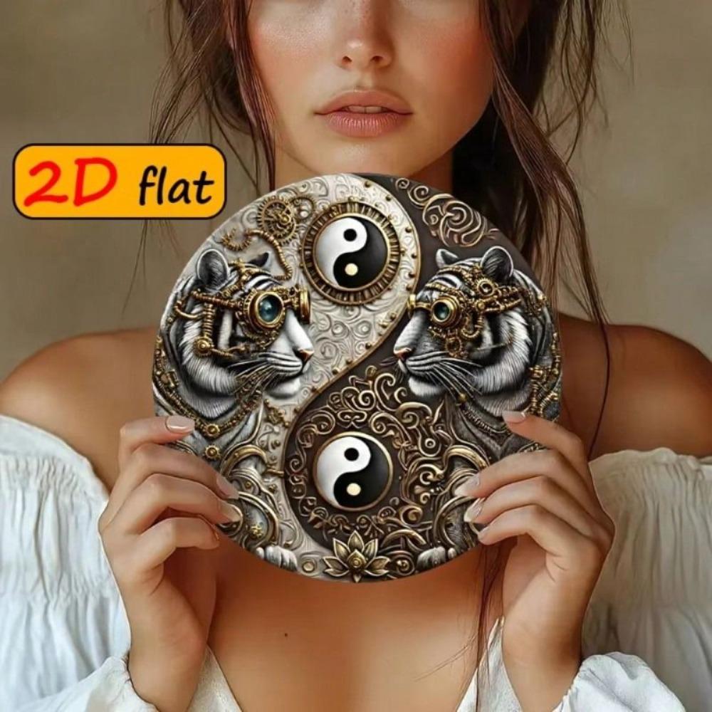 Round Metal Yin Yang Wall Art, Steampunk Office Decor