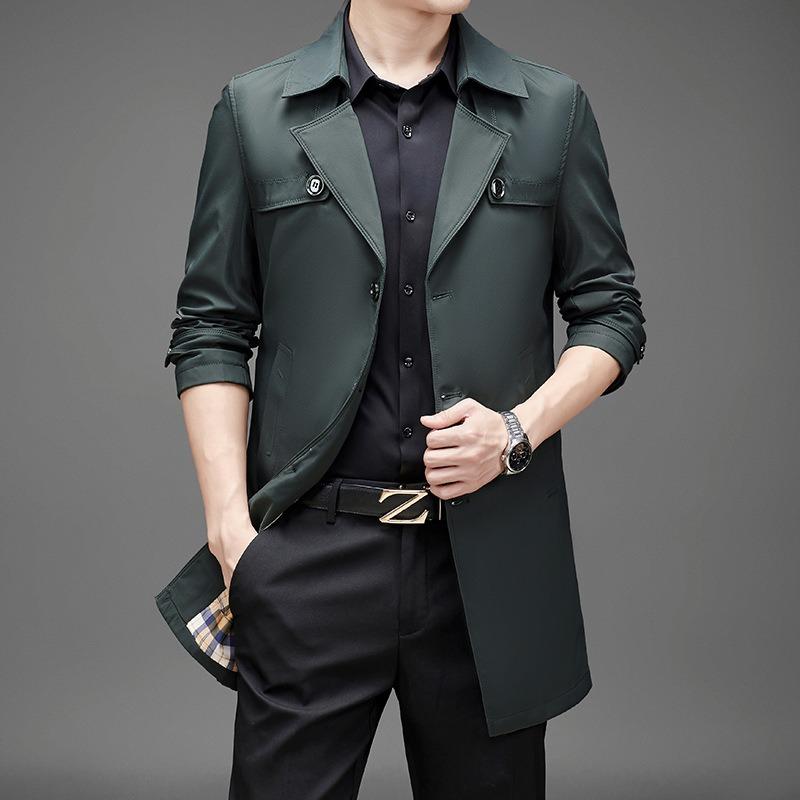 Men's coat Spring and autumn new casual jacket lapel large size senior medium long trench coat business men's wear