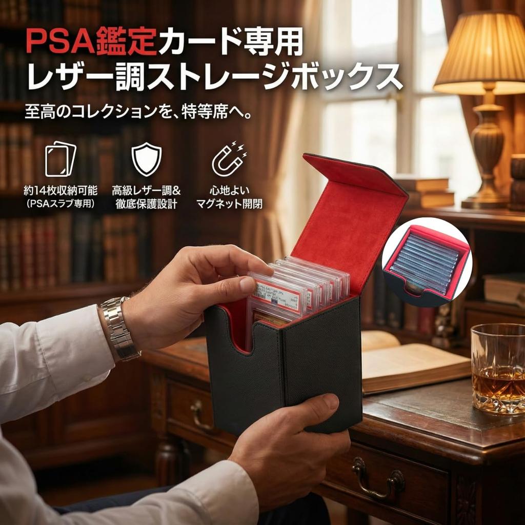 JUSTVEL Card PSA Vertical Storage Storage Deck Trading Card Leather Deck Holder Storage, Certified, Case, Box, Case, (Red)