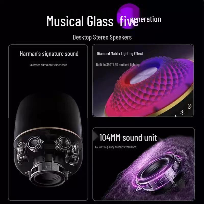 L-98 Fifth Gen Bluetooth Glass Speaker with High-Quality Sound & Subwoofer, Desktop Atmosphere Light