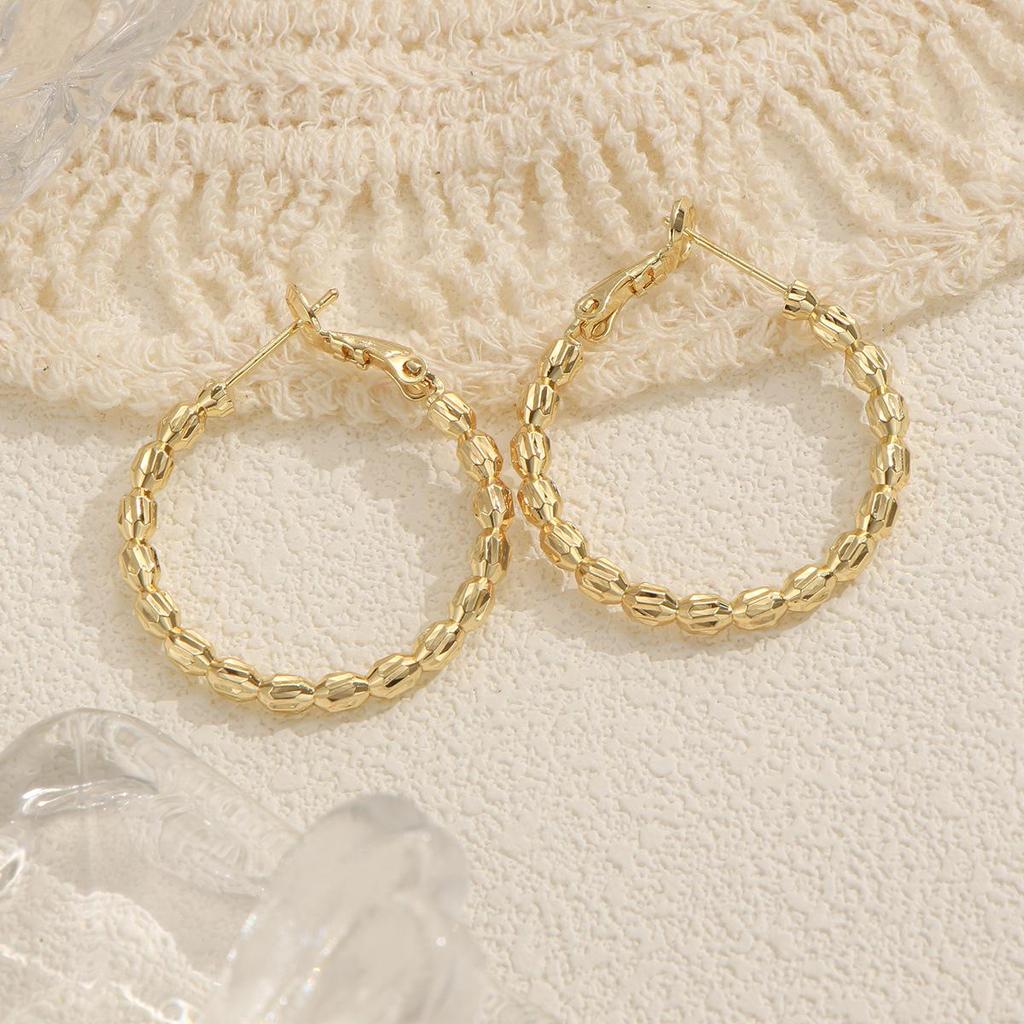 Copper Rice Grain Gold Hoop Earrings for Women