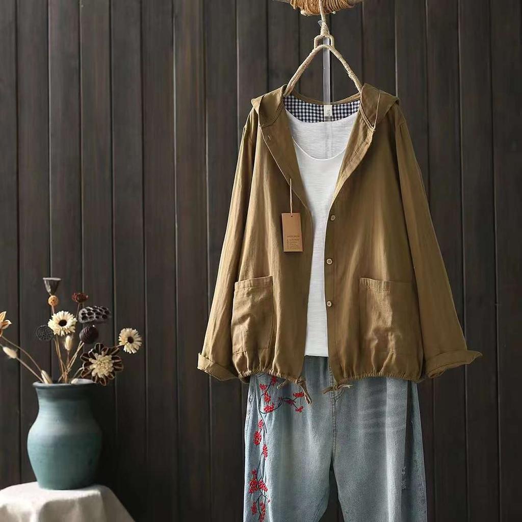 Hooded Hem Drawstring Long-sleeved Cardigan Jacket Women's Autumn Loose Casual Top