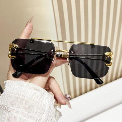 Stylish Frameless Leopard Square Sunglasses: Trendy Double-Beam Design for Men & Women