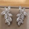 ZAKOL Luxury Leaf Marquise Zircon Bridal Earrings for Women White Shiny Crystal Elegant Wedding Party Zircon