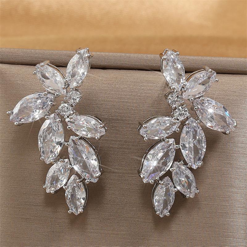 ZAKOL Luxury Leaf Marquise Zircon Bridal Earrings for Women White Shiny Crystal Elegant Wedding Party Zircon