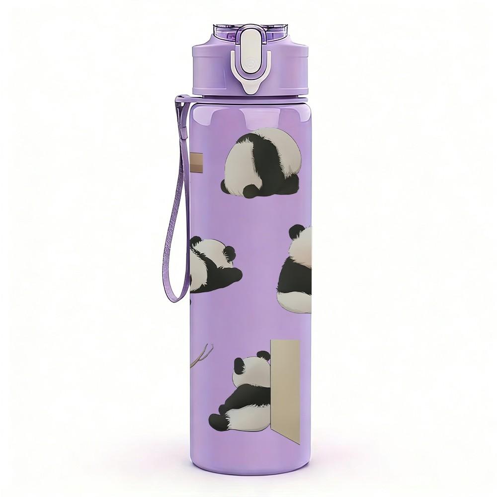 1PC Multiple Small Panda Group Pattern 750ml Color Plastic Sports Water Bottle Leakproof Flip Straw Lid Suitable for Sports Office Home Use